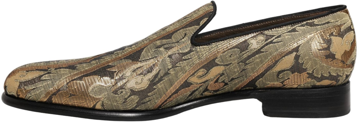 Dolce & Gabbana Gold Brocade Slip On Men Dress Loafers Shoes
