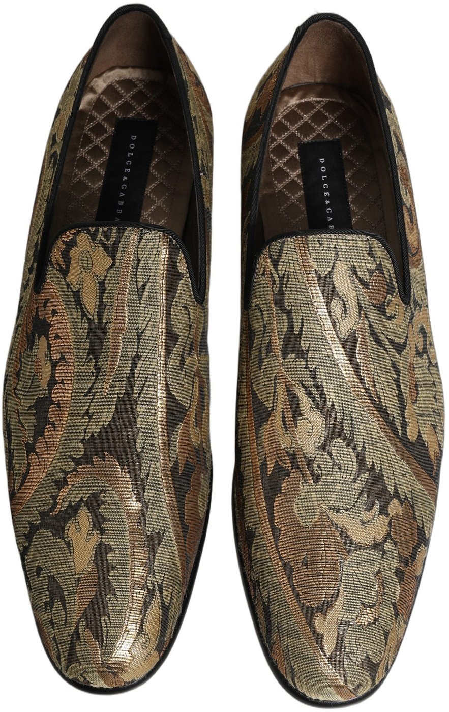 Dolce & Gabbana Gold Brocade Slip On Men Dress Loafers Shoes