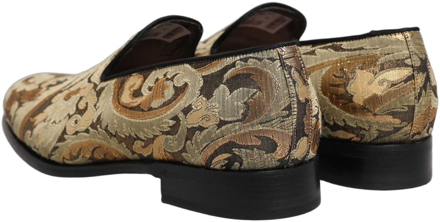 Dolce & Gabbana Gold Brocade Slip On Men Dress Loafers Shoes