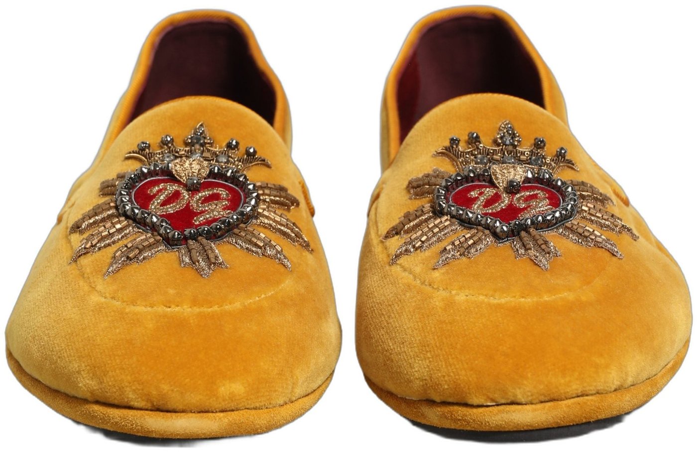 Dolce & Gabbana Yellow Velvet DG Heart Loafers Flats Shoes