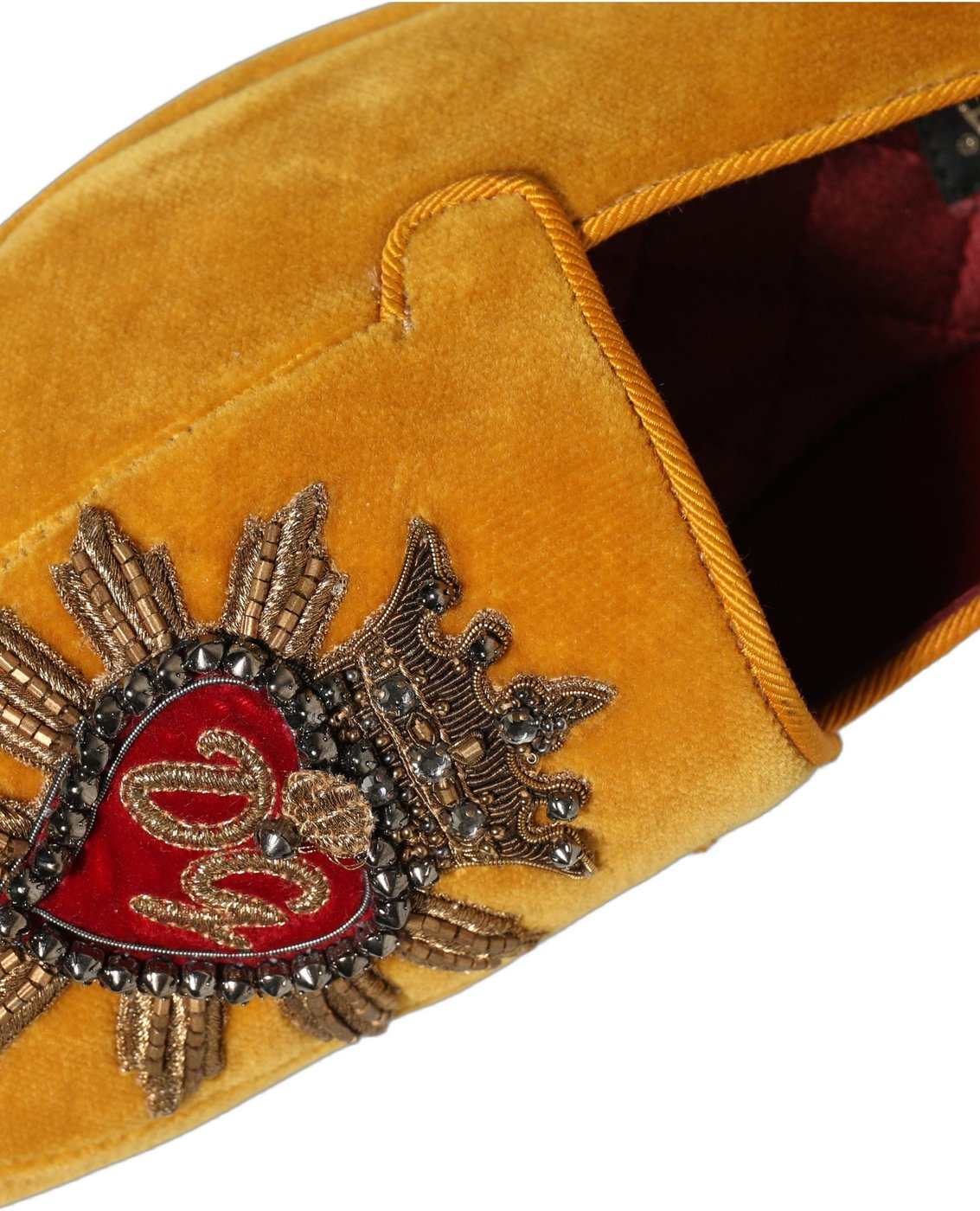 Dolce & Gabbana Yellow Velvet DG Heart Loafers Flats Shoes