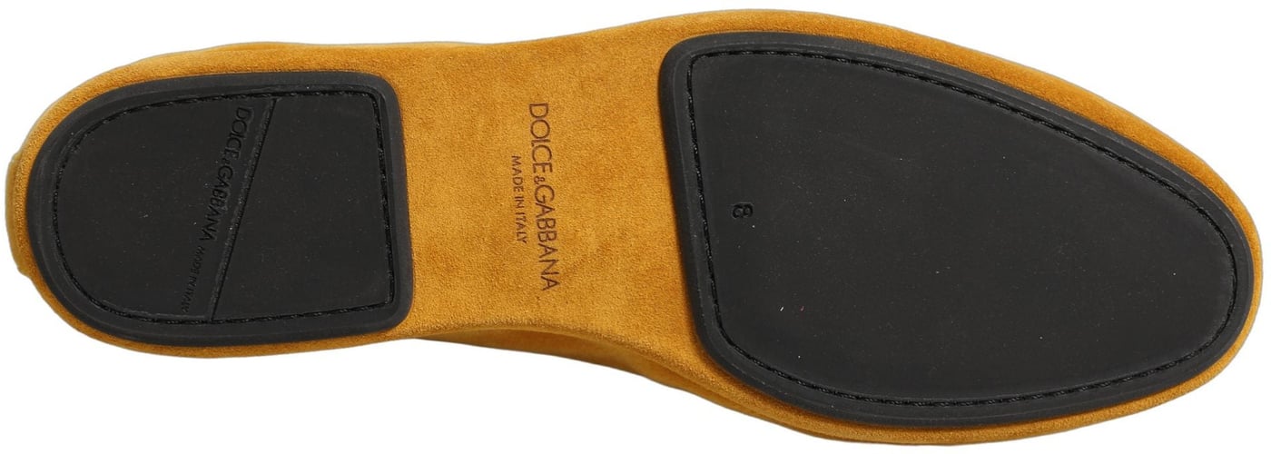 Dolce & Gabbana Yellow Velvet DG Heart Loafers Flats Shoes