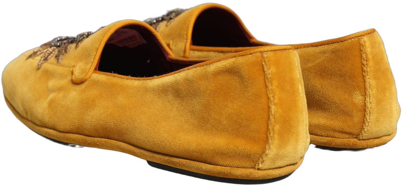 Dolce & Gabbana Yellow Velvet DG Heart Loafers Flats Shoes