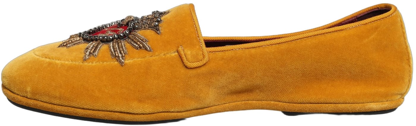 Dolce & Gabbana Yellow Velvet DG Heart Loafers Flats Shoes
