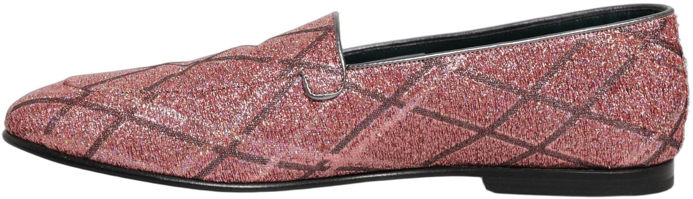 Dolce & Gabbana Pink Check Glitter Lurex Logo Loafers Shoes