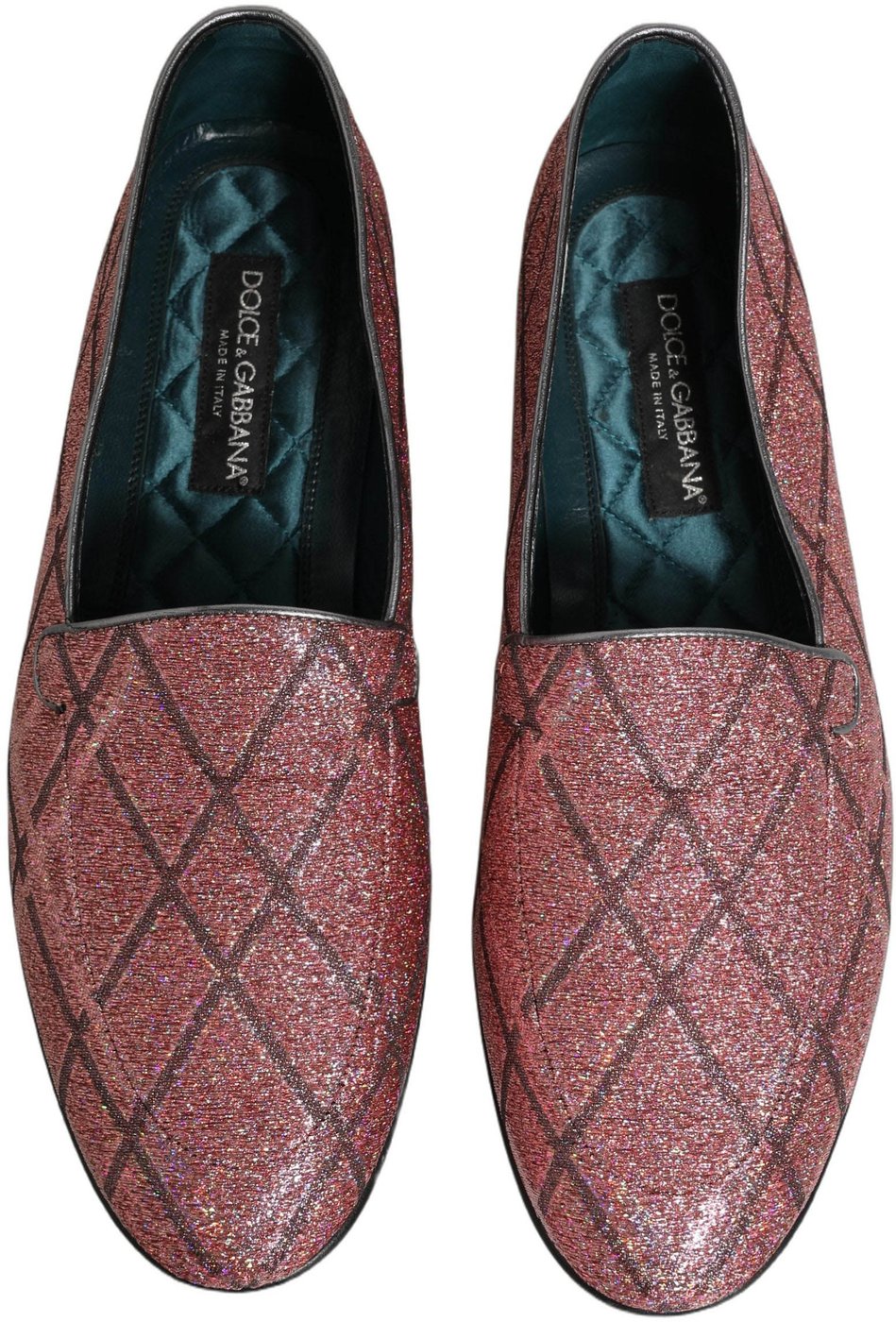 Dolce & Gabbana Pink Check Glitter Lurex Logo Loafers Shoes