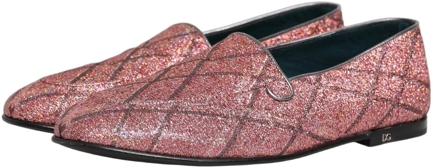 Dolce & Gabbana Pink Check Glitter Lurex Logo Loafers Shoes