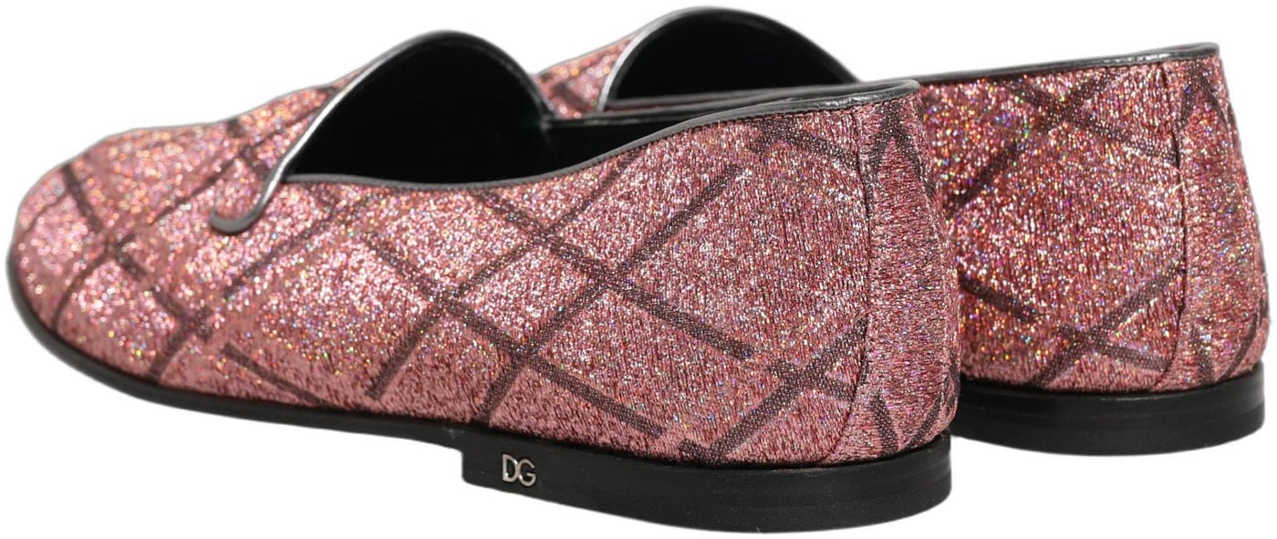Dolce & Gabbana Pink Check Glitter Lurex Logo Loafers Shoes
