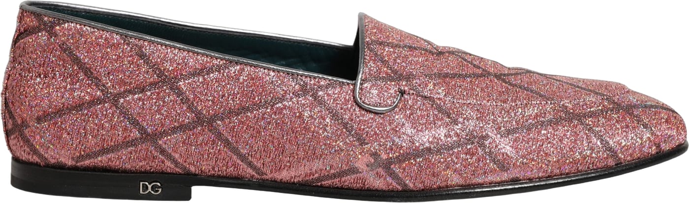 Dolce & Gabbana Pink Check Glitter Lurex Logo Loafers Shoes