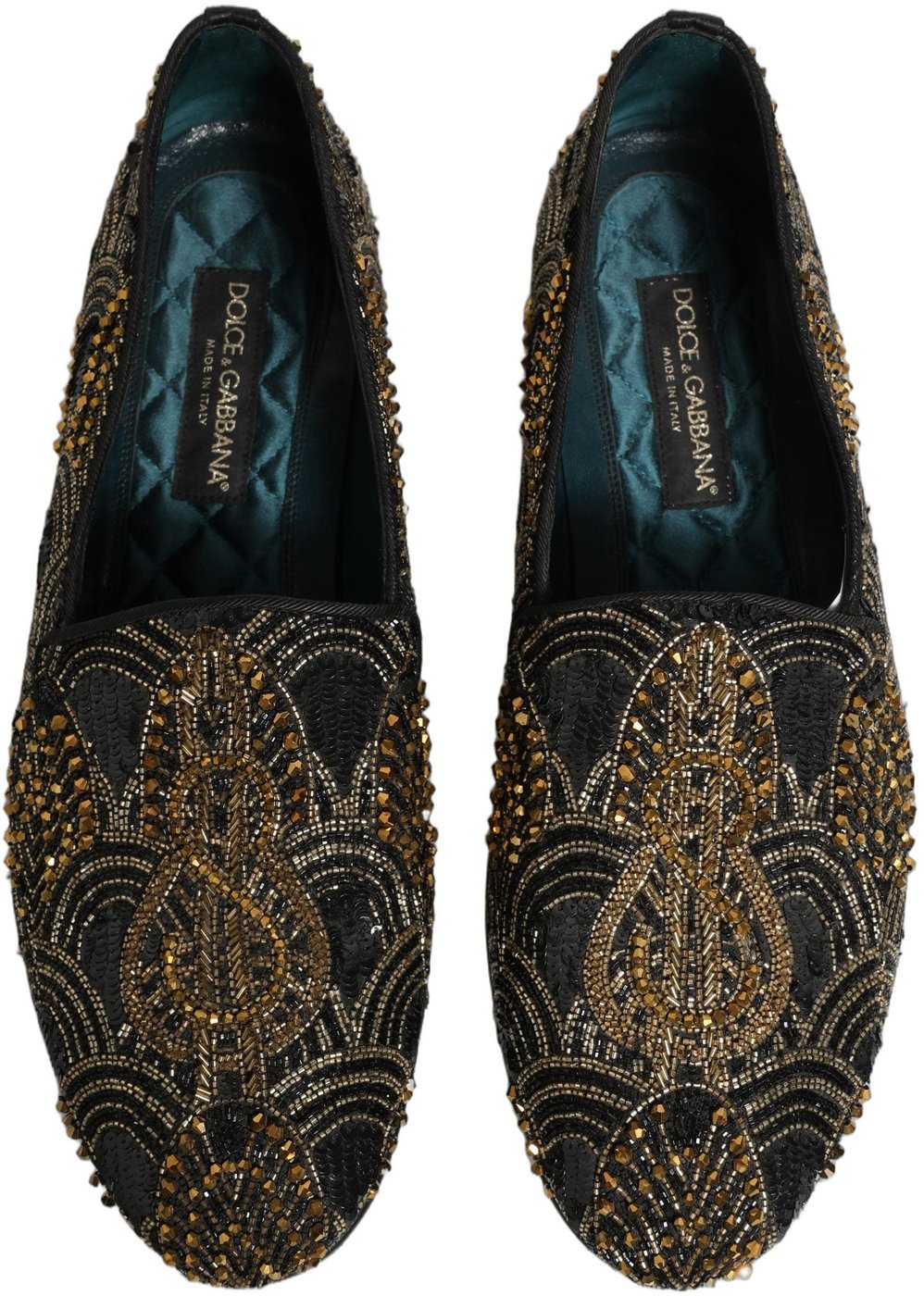 Dolce & Gabbana Black Gold Embellished Dress Loafers Shoes