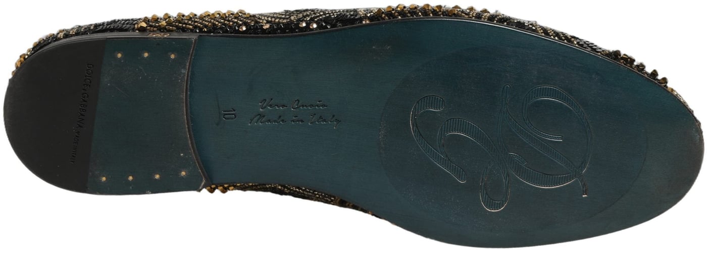 Dolce & Gabbana Black Gold Embellished Dress Loafers Shoes