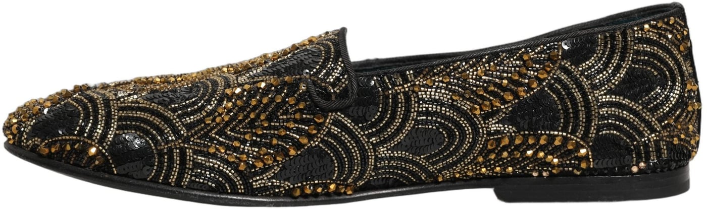 Dolce & Gabbana Black Gold Embellished Dress Loafers Shoes