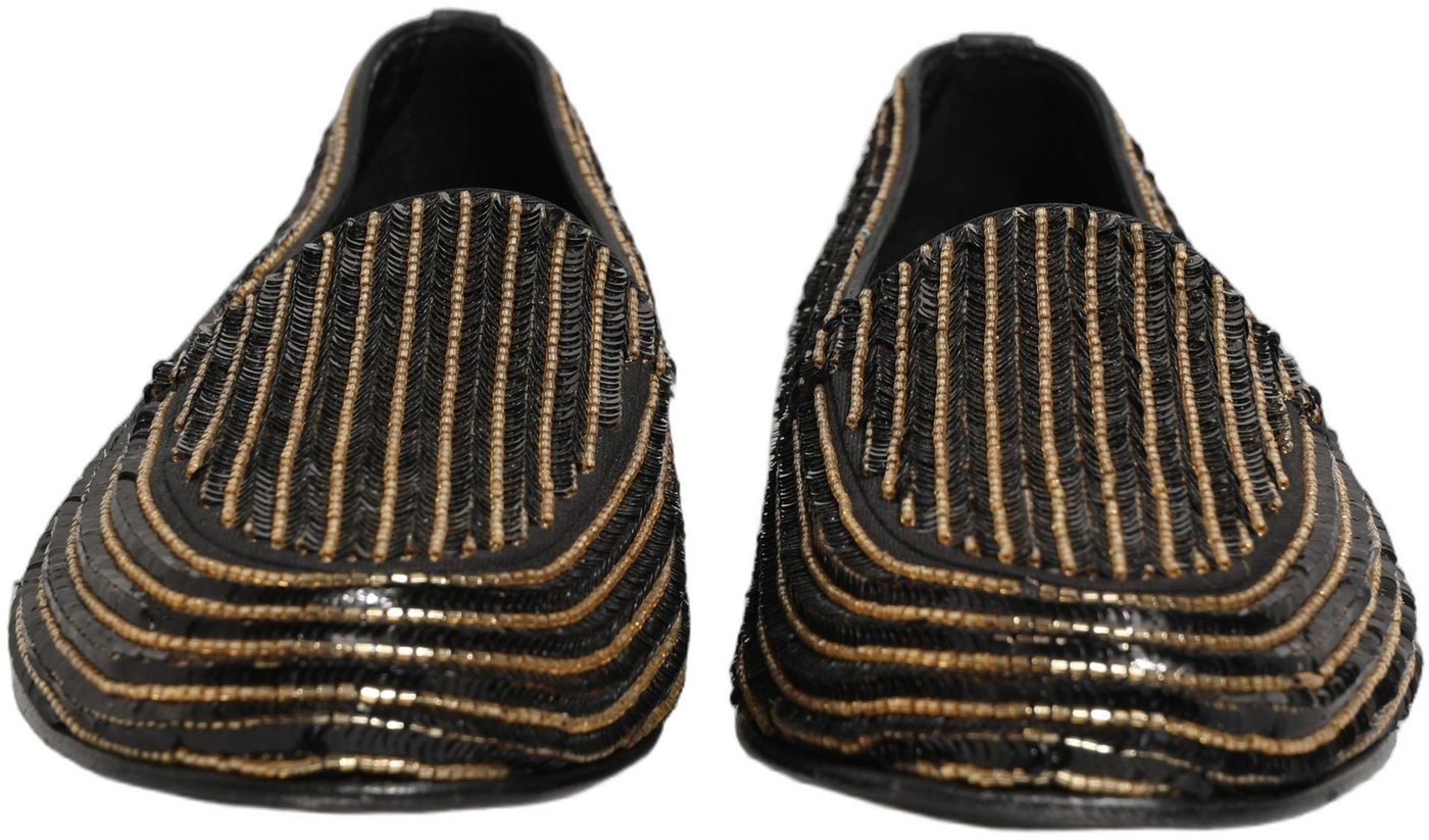 Dolce & Gabbana Black Gold Sequined Men Dress Loafers Shoes