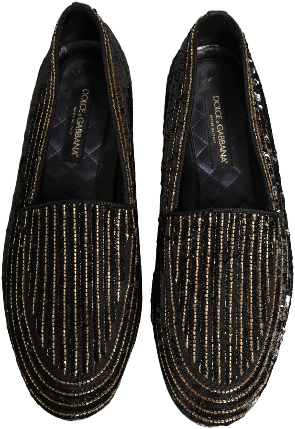 Dolce & Gabbana Black Gold Sequined Men Dress Loafers Shoes