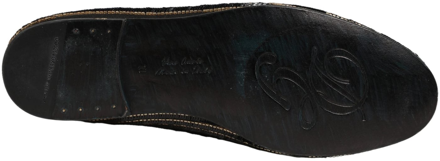 Dolce & Gabbana Black Gold Sequined Men Dress Loafers Shoes