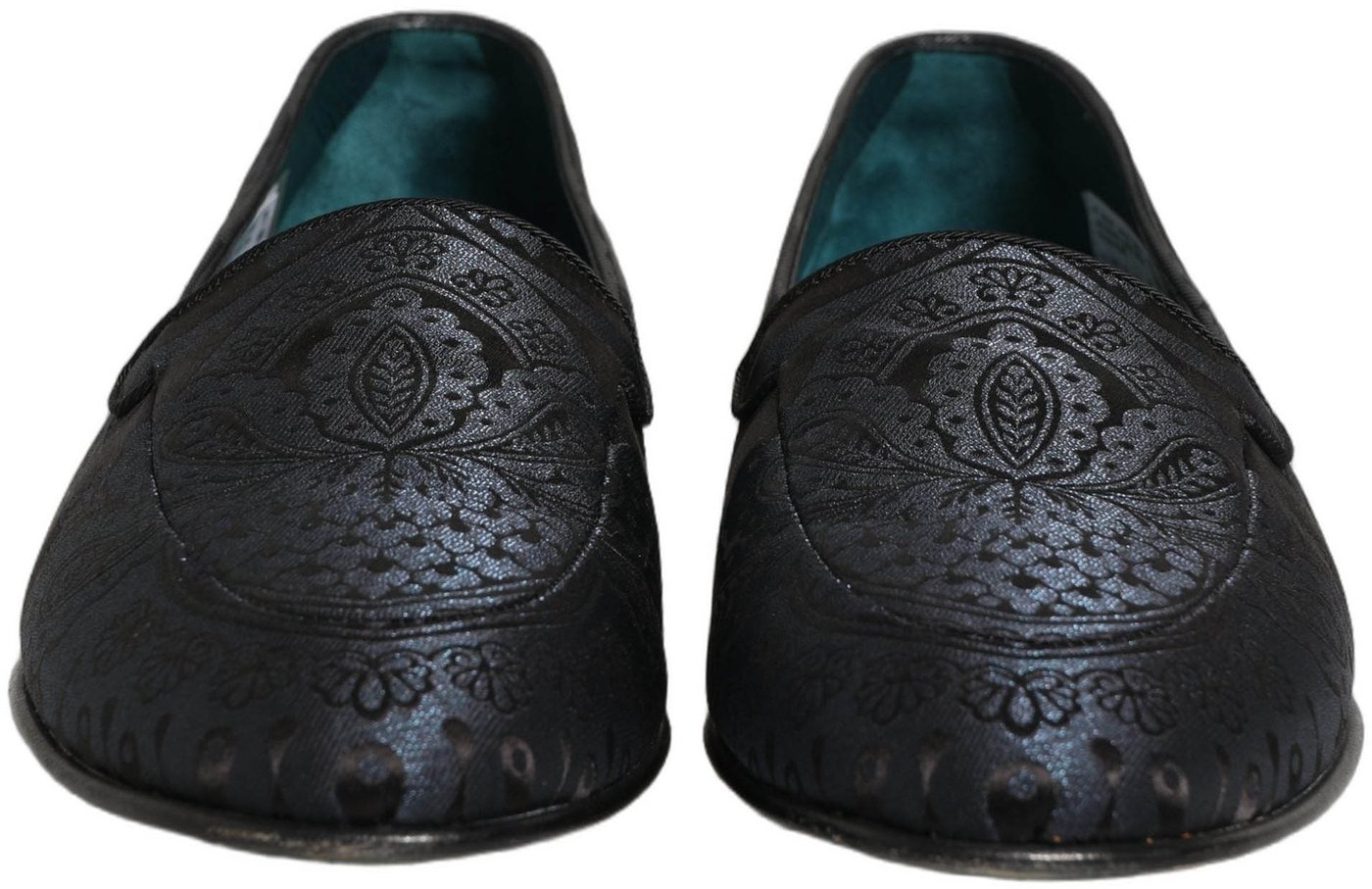 Dolce & Gabbana Blue Jacquard Leather Slip On Loafers Shoes