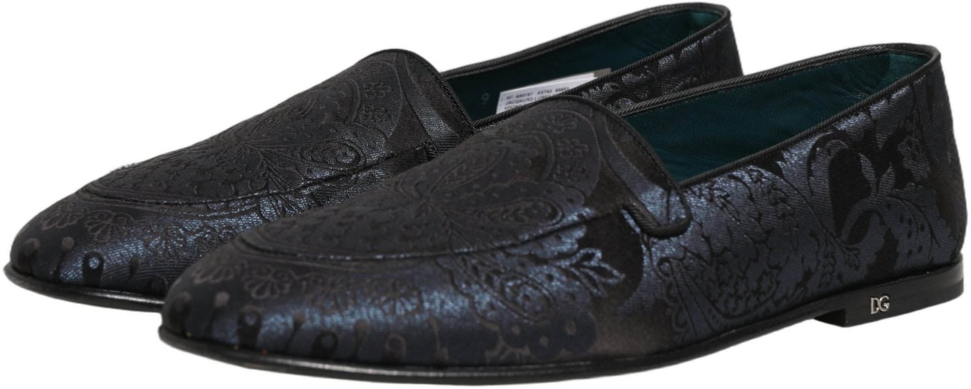 Dolce & Gabbana Blue Jacquard Leather Slip On Loafers Shoes