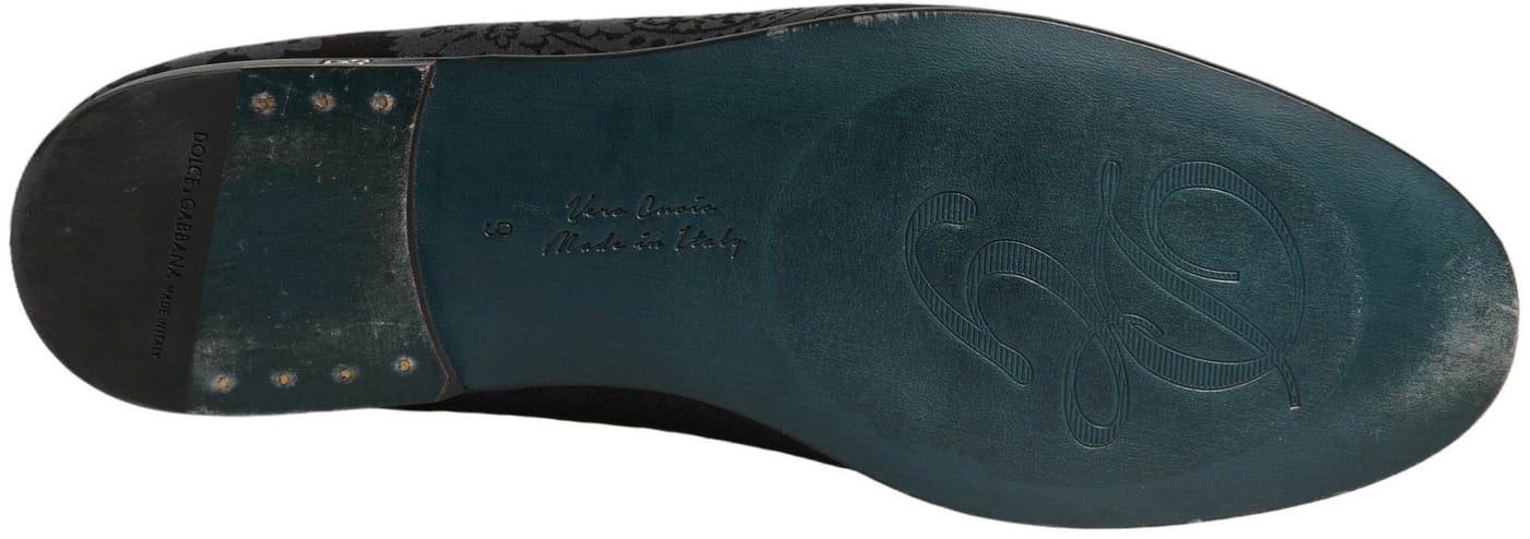 Dolce & Gabbana Blue Jacquard Leather Slip On Loafers Shoes