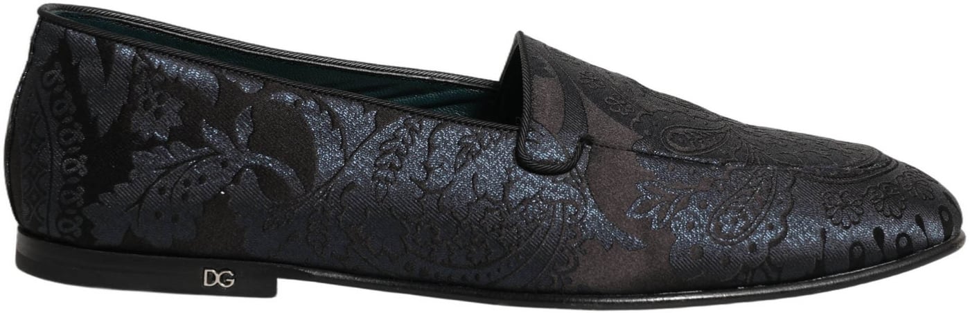 Dolce & Gabbana Blue Jacquard Leather Slip On Loafers Shoes