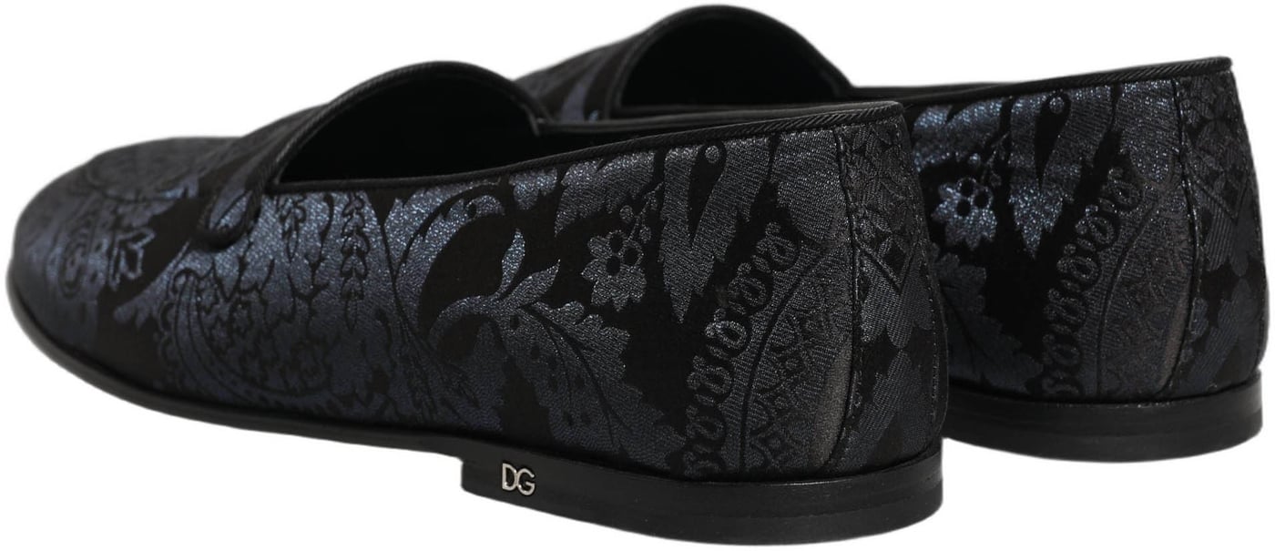 Dolce & Gabbana Blue Jacquard Leather Slip On Loafers Shoes