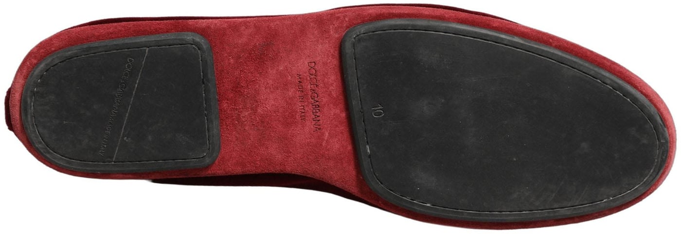 Dolce & Gabbana Maroon Velvet Crown Embroidery Loafers Shoes
