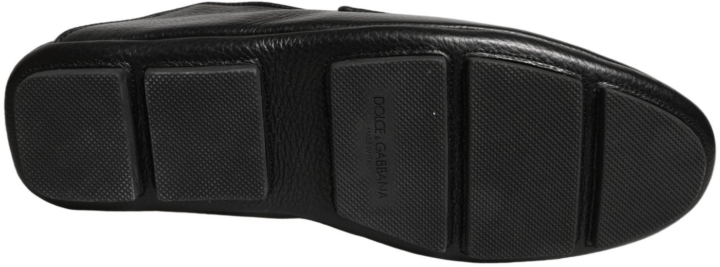 Dolce & Gabbana Black Deerskin Leather Driver Loafers Shoes