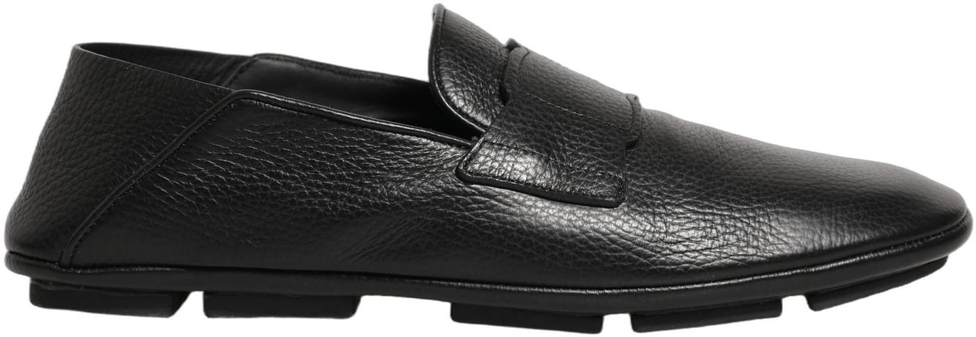 Dolce & Gabbana Black Deerskin Leather Driver Loafers Shoes