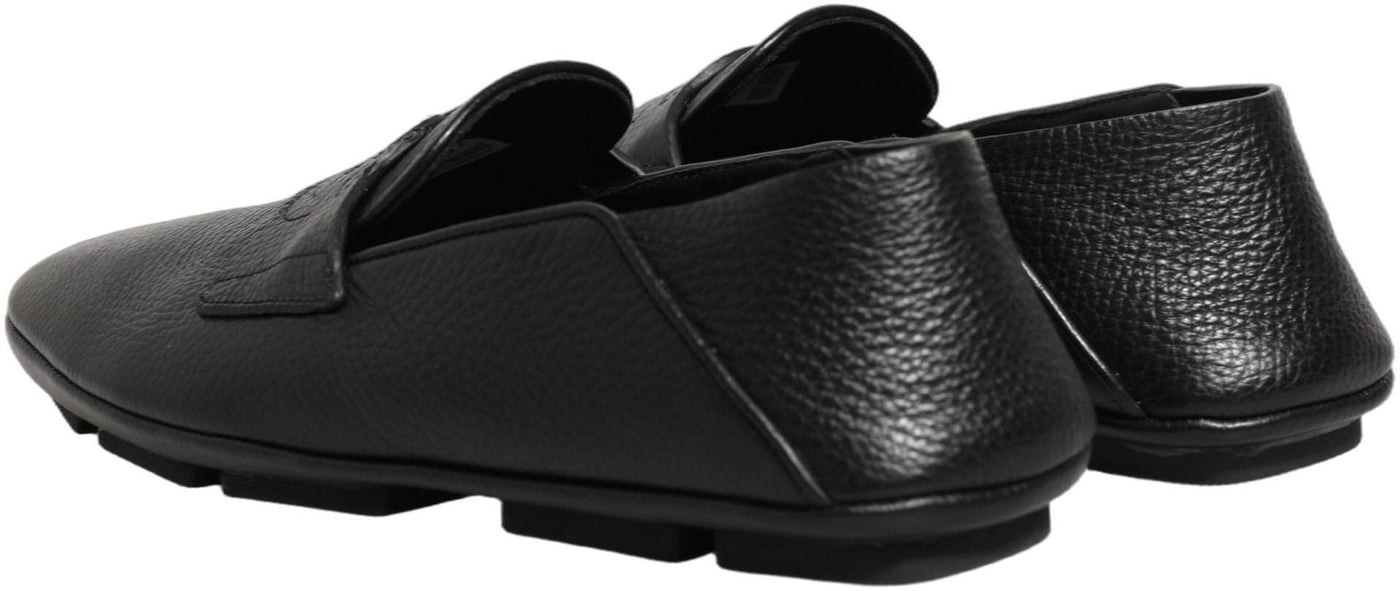 Dolce & Gabbana Black Deerskin Leather Driver Loafers Shoes