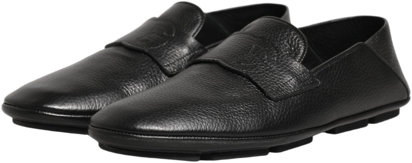 Dolce & Gabbana Black Deerskin Leather Driver Loafers Shoes