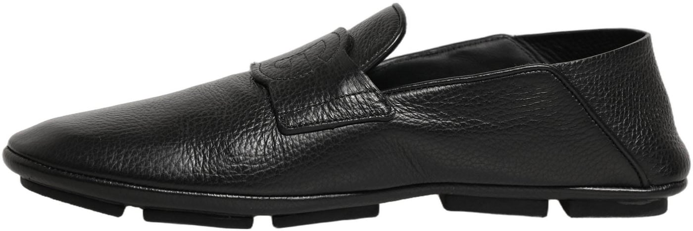 Dolce & Gabbana Black Deerskin Leather Driver Loafers Shoes