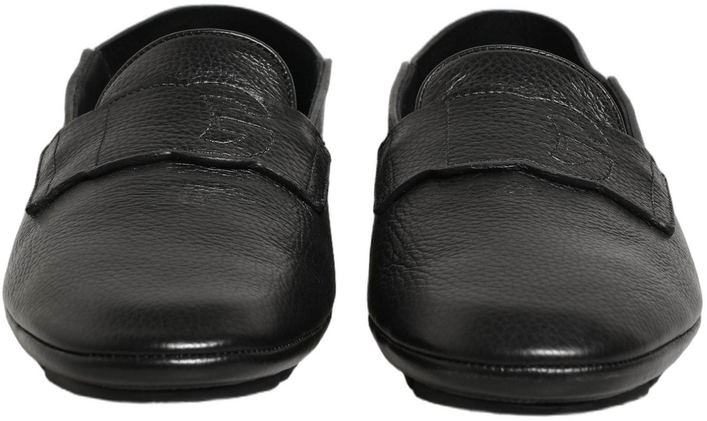 Dolce & Gabbana Black Deerskin Leather Driver Loafers Shoes