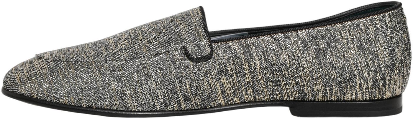 Dolce & Gabbana Gray Glitter Lurex DG Logo Dress Loafers Shoes