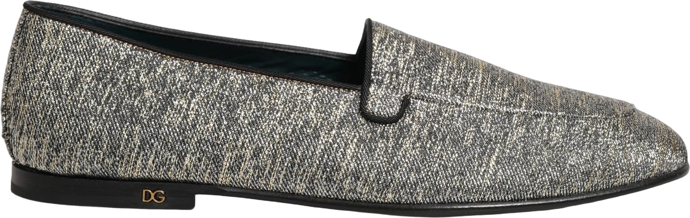 Dolce & Gabbana Gray Glitter Lurex DG Logo Dress Loafers Shoes