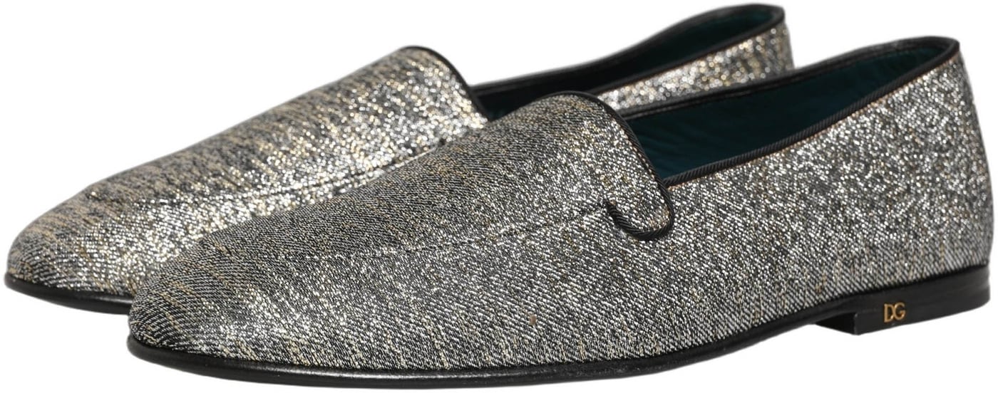 Dolce & Gabbana Gray Glitter Lurex DG Logo Dress Loafers Shoes