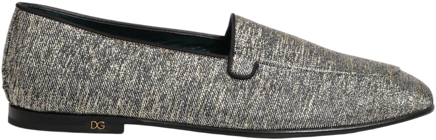 Dolce & Gabbana Gray Glitter Lurex DG Logo Dress Loafers Shoes