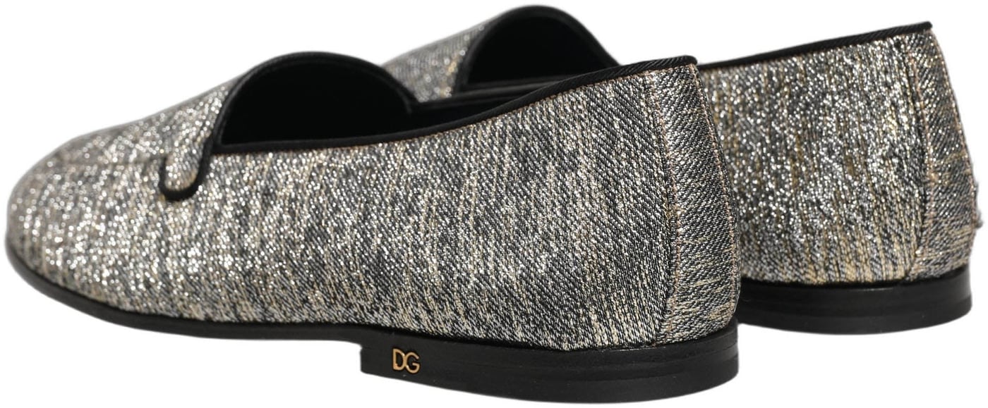Dolce & Gabbana Gray Glitter Lurex DG Logo Dress Loafers Shoes
