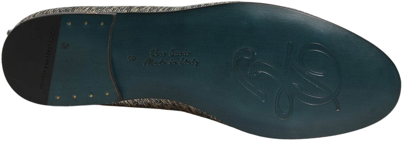 Dolce & Gabbana Gray Glitter Lurex DG Logo Dress Loafers Shoes