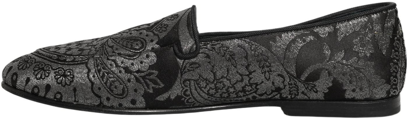 Dolce & Gabbana Silver Jacquard Leather Slip On Loafers Shoes