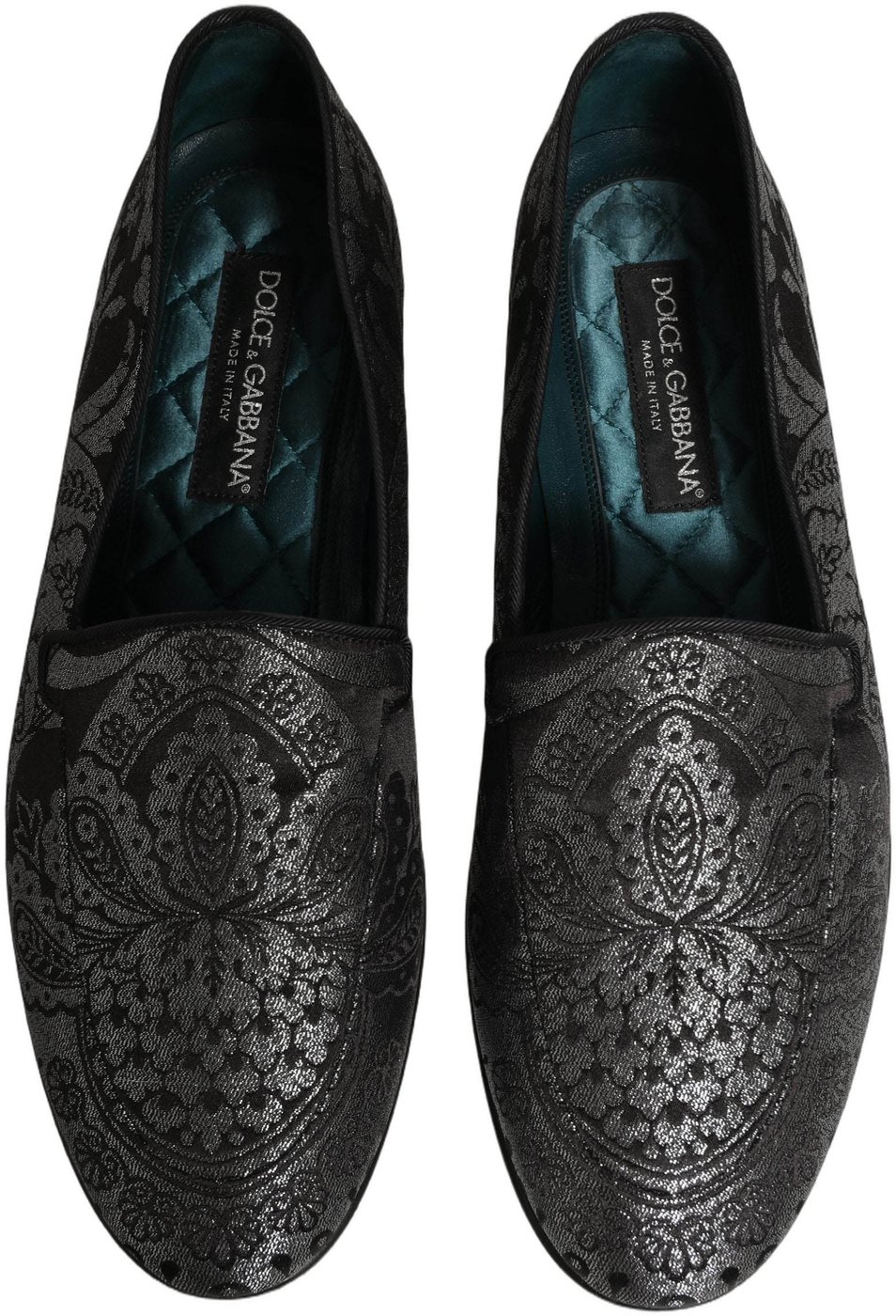 Dolce & Gabbana Silver Jacquard Leather Slip On Loafers Shoes