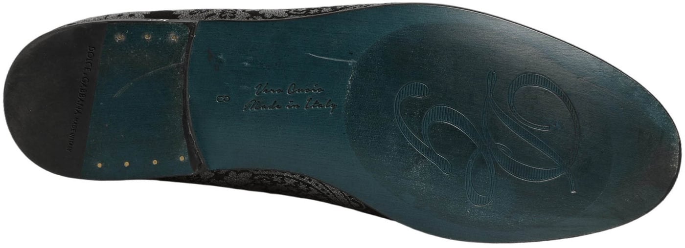 Dolce & Gabbana Silver Jacquard Leather Slip On Loafers Shoes