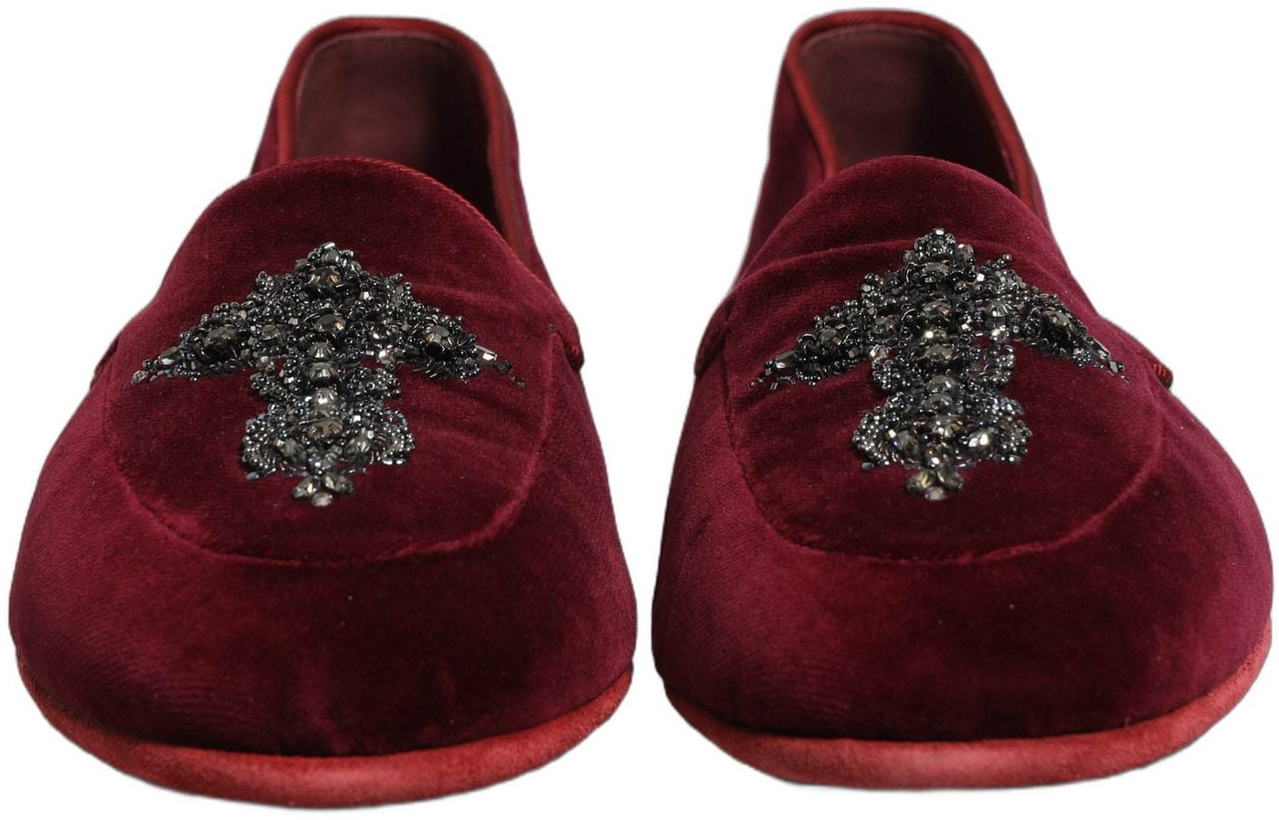 Dolce & Gabbana Red Suede Embellished Men Dress Loafers Shoes