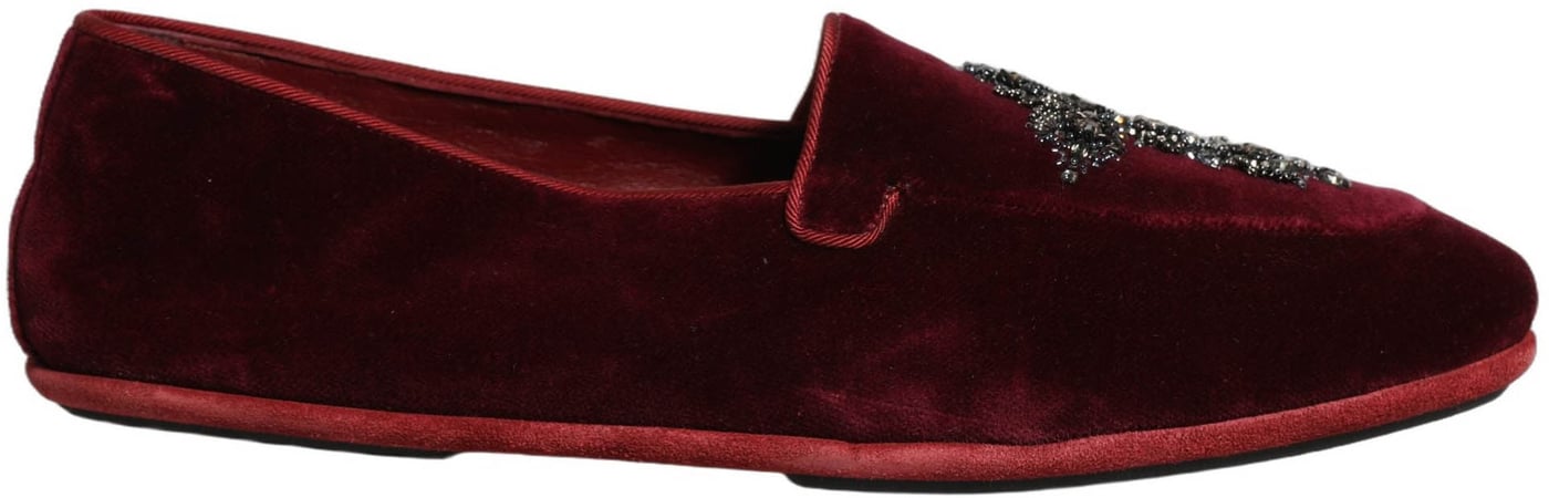 Dolce & Gabbana Red Suede Embellished Men Dress Loafers Shoes