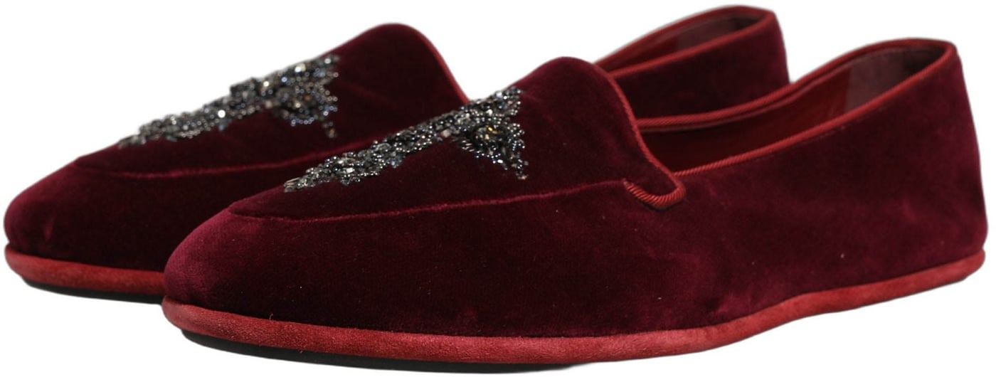 Dolce & Gabbana Red Suede Embellished Men Dress Loafers Shoes