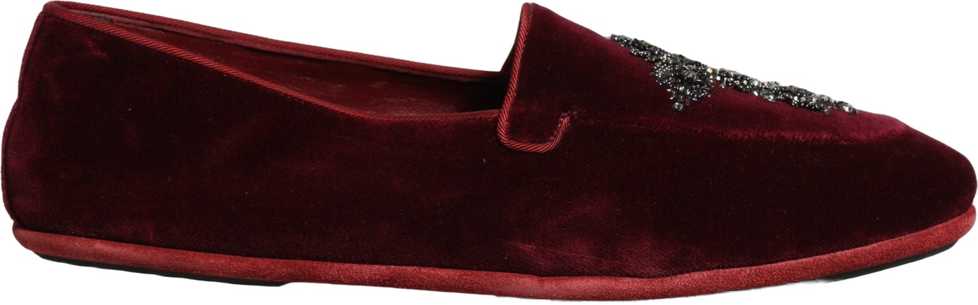 Dolce & Gabbana Red Suede Embellished Men Dress Loafers Shoes