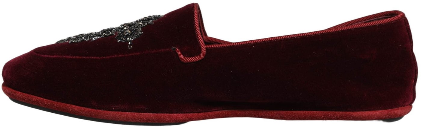 Dolce & Gabbana Red Suede Embellished Men Dress Loafers Shoes