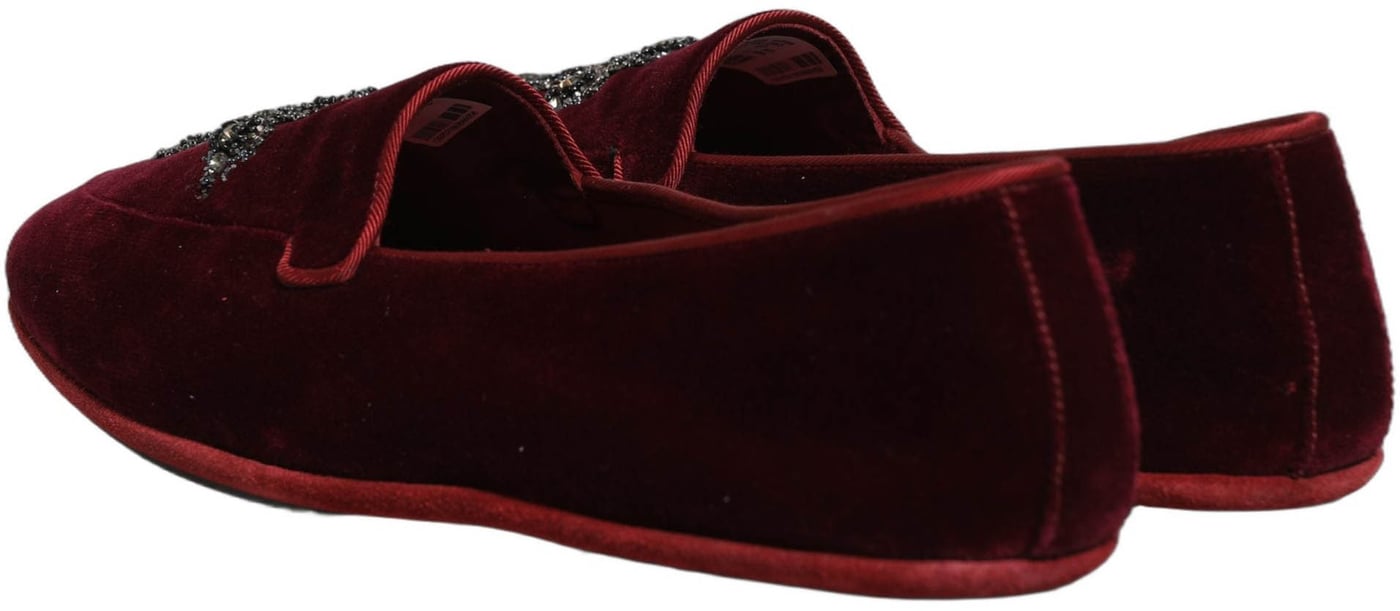 Dolce & Gabbana Red Suede Embellished Men Dress Loafers Shoes