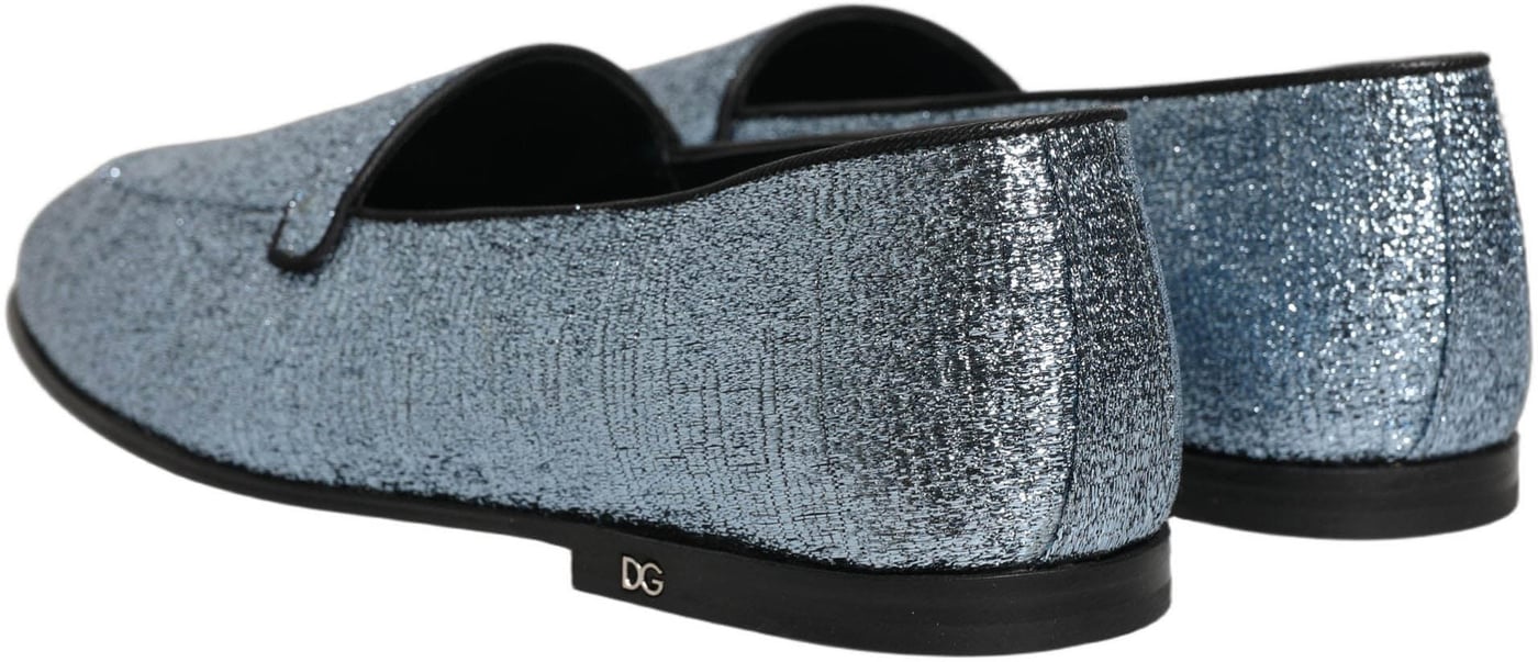 Dolce & Gabbana Blue Glitter Lurex DG Logo Dress Loafers Shoes