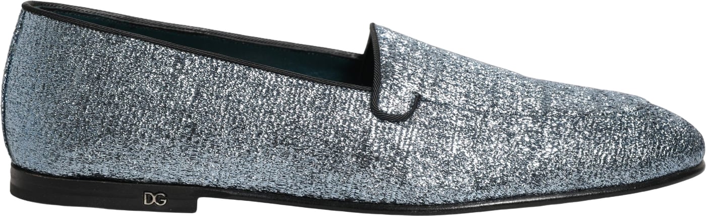 Dolce & Gabbana Blue Glitter Lurex DG Logo Dress Loafers Shoes