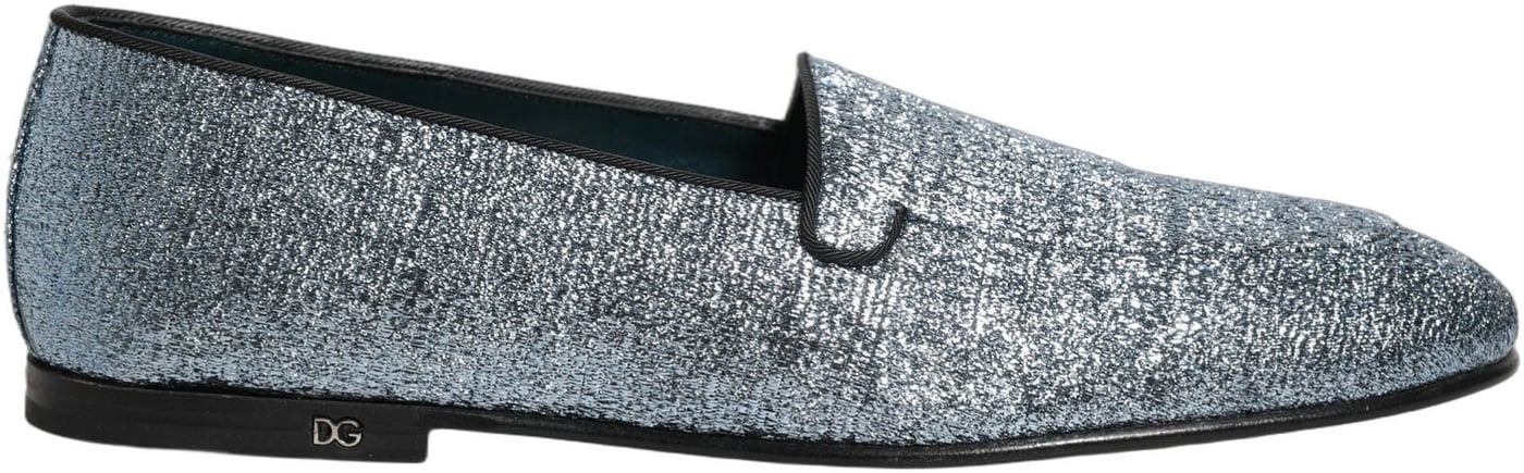 Dolce & Gabbana Blue Glitter Lurex DG Logo Dress Loafers Shoes