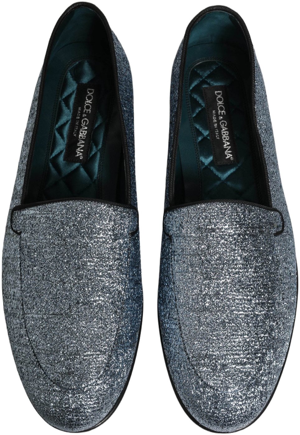 Dolce & Gabbana Blue Glitter Lurex DG Logo Dress Loafers Shoes